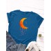 Women Moon Graphics Round Neck Casual Short Sleeve T  Shirts