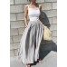 Women Khaki Elastic Waist Solid Color Cotton Wide Leg Pants Summer