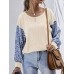 Women Ditsy Floral Print Patchwork Knit Casual Long Sleeve Sweaters