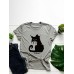 Women Cartoon Cat Letter Printed O  Neck Casual Short Sleeve T  Shirts