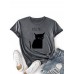 Women Kiss Cat Print O  Neck Short Sleeve Casual T  Shirt