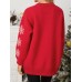 Women Christmas Elk Printed Cartoon Animal Snowflake Round Neck Sweater