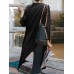 Solid Irregular Hem Slit Long Sleeve Crew Neck Long T  shirt