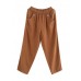 Women Corduroy Pleated Solid Elastic Waist Side Pockets Casual Pants