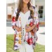 Flower Print Dolman Sleeve Loose Open Front Cardigan