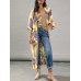 Printing Open Front 3 4 Sleeve Loose Cardigan For Women