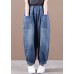 Fashion Denim Blue Elastic Waist Pockets Patchwork Cotton Harem Pants Fall