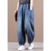 Fashion Denim Blue Elastic Waist Pockets Patchwork Cotton Harem Pants Fall