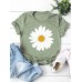 Women Daisy Floral Print O  Neck Casual Short Sleeve T  Shirts