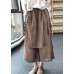 Handmade Coffee Elastic Waist Drawstring Asymmetrical Linen Wide Leg Pants Summer