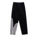 Women Black Patchwork High Waist Warm Fleece Corduroy Straight Pants Fall