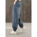 Plus Size Blue Elastic Waist Big Pockets Patchwork Cotton Denim harem Pants Summer