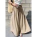 Women Khaki Elastic Waist Solid Color Cotton Wide Leg Pants Summer