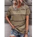 Stripe Print Short Sleeve O  neck Loose Casual T  Shirt For Women