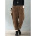 Plus Size Coffee Elastic Waist Pockets Velour Harem Pants Fall