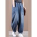 Fashion Denim Blue Elastic Waist Pockets Patchwork Cotton Harem Pants Fall