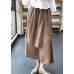 Handmade Coffee Elastic Waist Drawstring Asymmetrical Linen Wide Leg Pants Summer